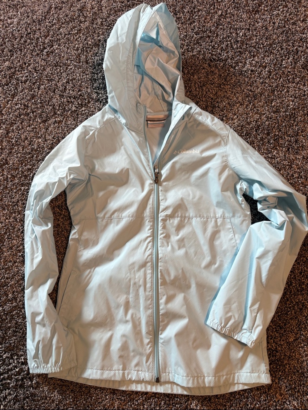 Columbia Light Blue Hooded Windbreaker Jacket Girls Large